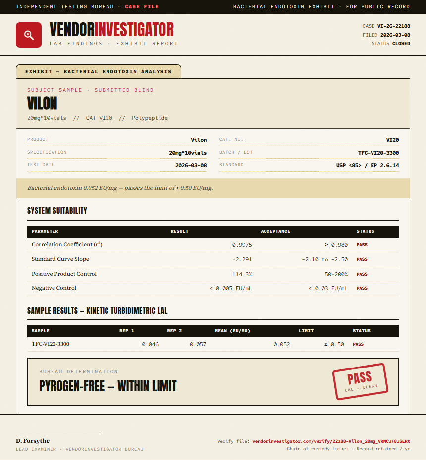 Vilon Endotoxin report by VendorInvestigate